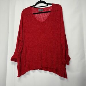 Red‎ Knit Sweater Oversized V Neck Long Sleeve Pullover Comfy Casual Top
